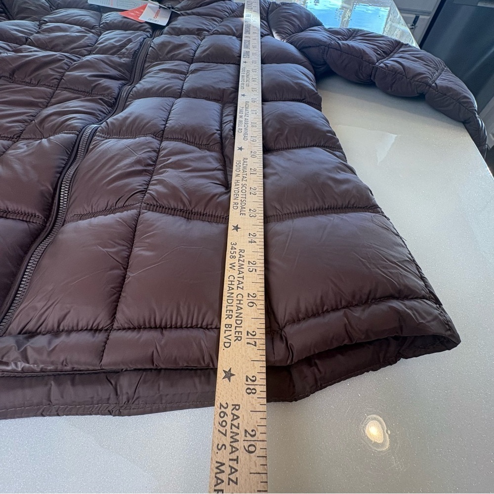 Hawks & Co Women’s Fit Puffer Coat Chocolate Brown Zip Hood Long - Picture 9 of 16